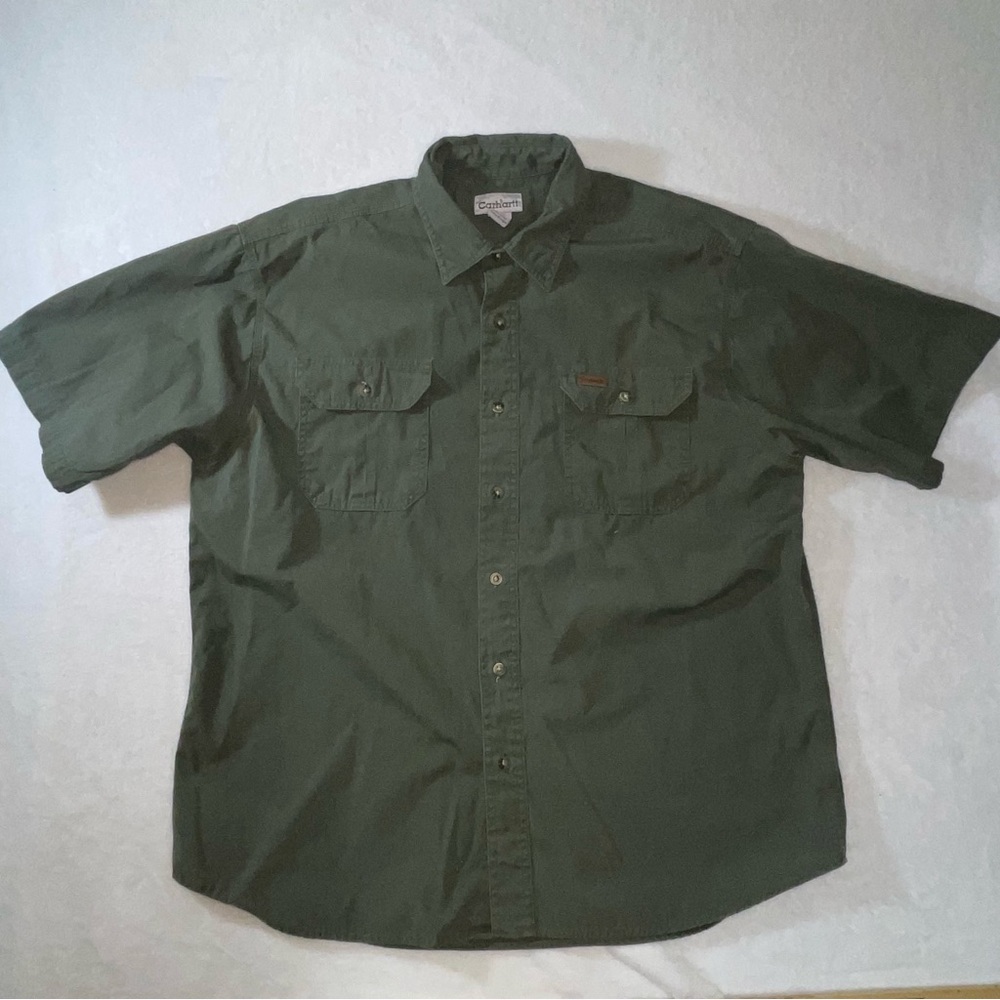 Carhartt Men's Size XL Green button down short sleeve Shirt